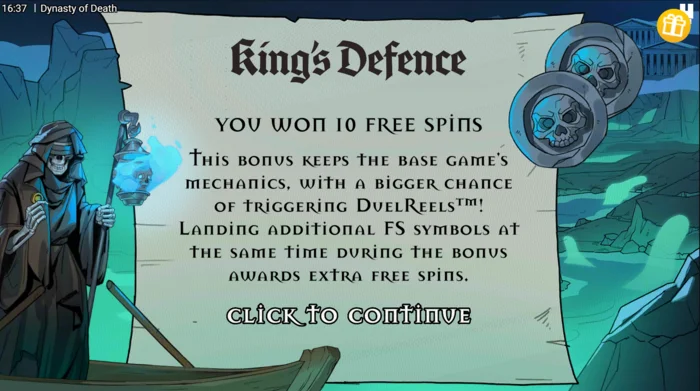 Dynasty of Death - King's Defence Free Spinleri tetikleniyor